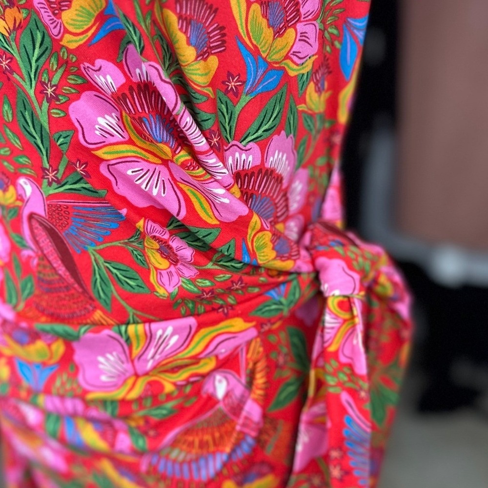 Sezane X Farm Rio SZ XS NWT The PIppa Floral Bela Bird Print Side Tie Midi Dress - Picture 9 of 16